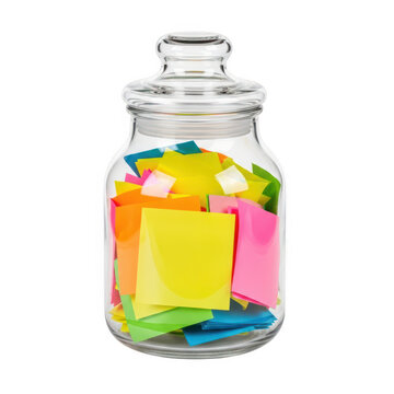 Colorful sticky notes in a glass jar