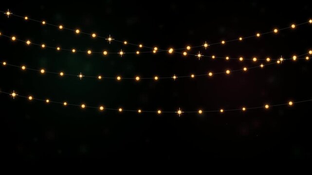 Premium glowing yellow warm fairy lights string against dark background decoration holiday christmas party cozy decoration holiday christmas party cozy
