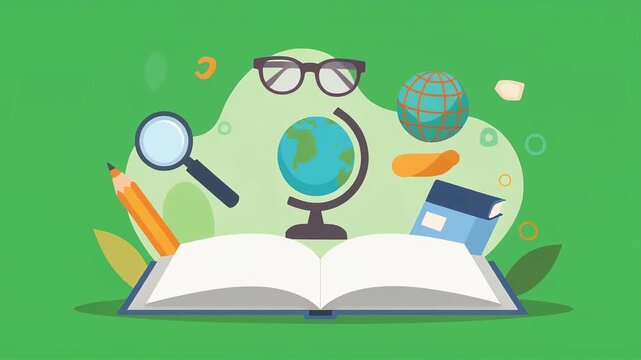 Open book animation with abstract background
