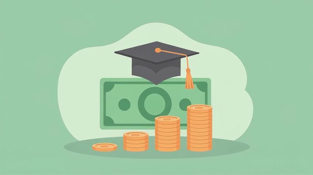 Illustration of graduation cap on top of a banknote