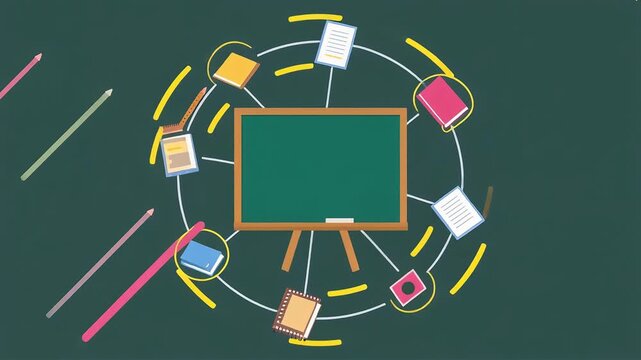 Minimalist school chalkboard with decorative lines animation