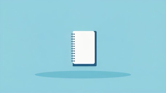 Minimalist spiral notepad animation on blue background