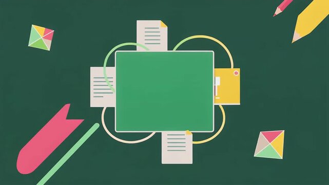 Minimalist education concept with school supplies and floating notes
