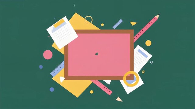 Abstract chalkboard frame with colorful geometric paper shapes