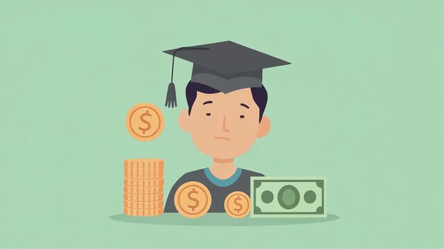 Illustration of a young student wearing a graduation cap