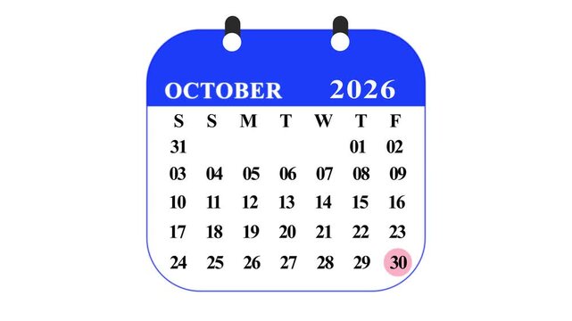 October 2026 calendar with blue header and white dates
