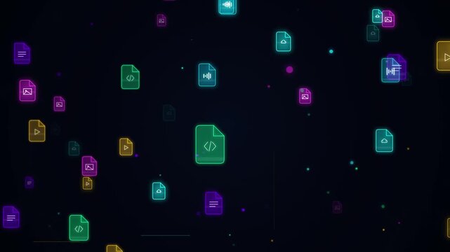 Abstract digital background with floating file icons