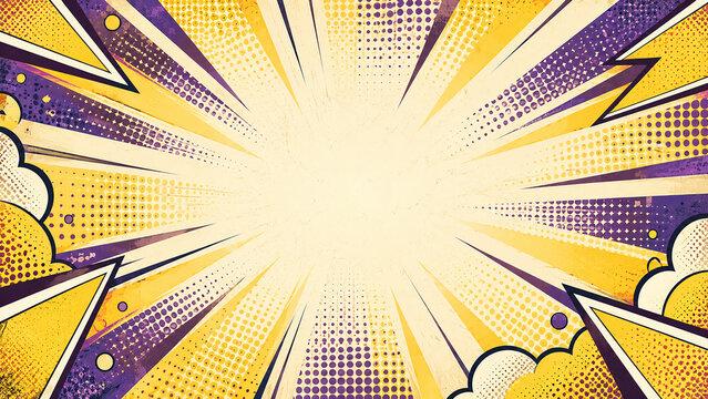 Dynamic comic book style explosion background with yellow and purple bursts