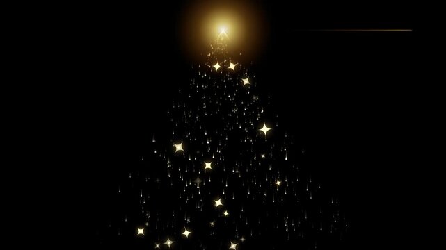 Abstract christmas tree shape made of golden glowing sparkles