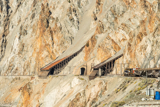 Canada, BC, Spences Bridge.  Sheds covering the railway tracks protecting them from snow and scree.  The Thompson River canyon.