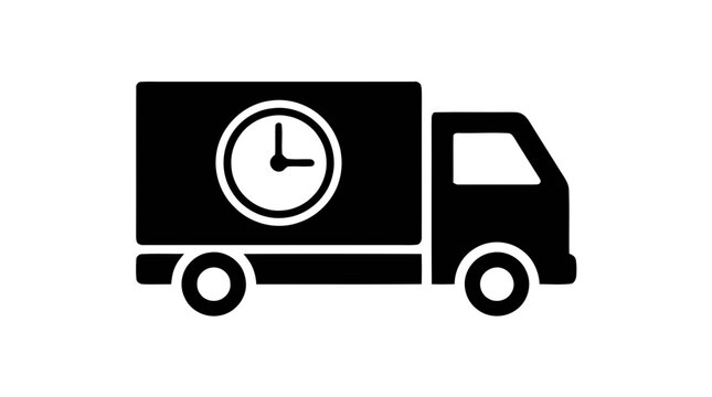 Vector illustration of delivery truck with clock icon on a transparent background