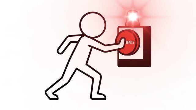 Animated Black and White Stick Figure Pushing Emergency Alarm Button