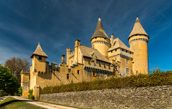 France, Lot, Chateau Puymartin.  Architectural detail of the chateau.