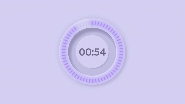Modern minimalistic meditation interval circular countdown animation with neumorphism. Animated timer progress indicator for light theme. Modern UI. Loading state. HD video with alpha channel