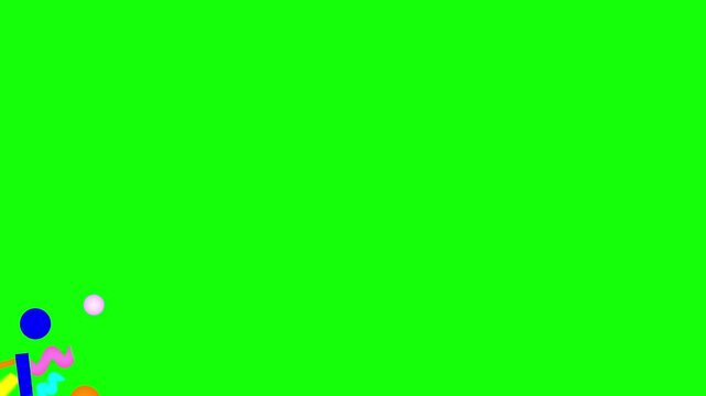Chroma Key Green Screen Neon Memphis Style Geometric Confetti Overlay 2D Glowing Shapes