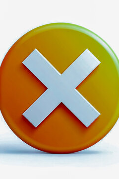 A bright orange button with a white x symbol, suitable for design or illustration purposes. vertical frame