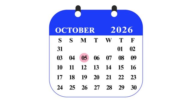 October 2026 calendar with blue header and white dates