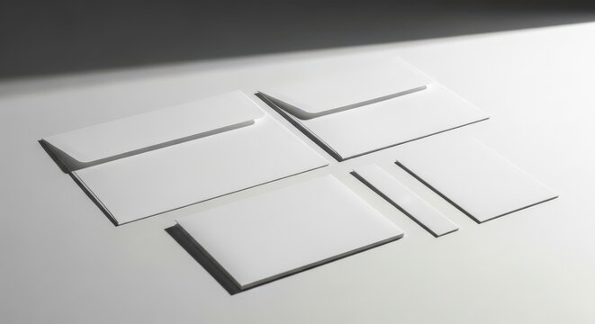 Blank white stationery mockup with envelopes and cards