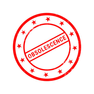 Red obsolescence rubber stamp icon, vintage round grunge seal on white background, obsolete technology concept