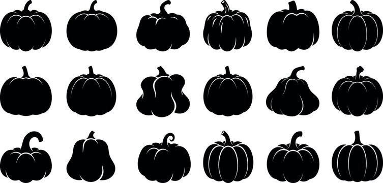 Black silhouette pumpkins for Halloween decorations and designs