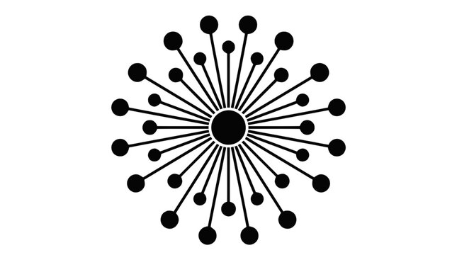 Vector illustration of centralized network hub icon with radiating nodes on a transparent background
