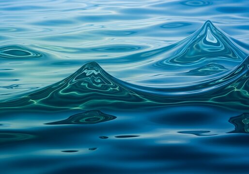 Close up of deep blue ocean water with rhythmic ripples and small pointed wave crests in sunlight