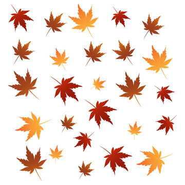 Autumn Maple Leaf Collection in Red Orange and Brown Isolated on White Background. Resizable and editable, EPS 10.