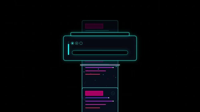 Digital neon printer animation rendering fast paper output  footage