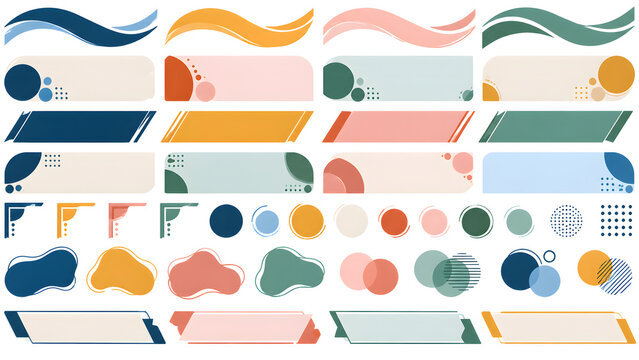 Modern Flat Web Banner Template Collection Featuring Wave Shapes Parallelograms Organic Blobs Corner Accents and Pastel Color Palettes