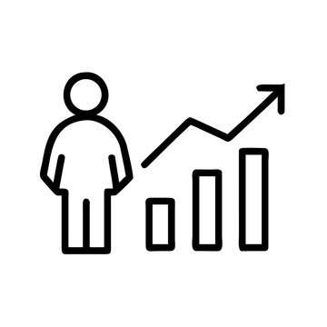 Business growth icon with person outline and bar chart arrow.