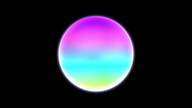 Abstract glowing colorful gradient sphere isolated on black background with fluid iridescent orb motion looping