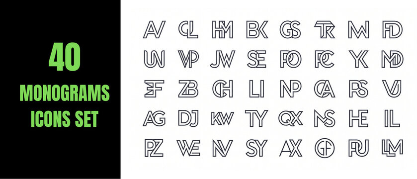 Set of 40 letter monograms custom typography logo design elements vector collection