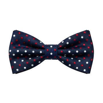 Blue bow tie with red and white polka dot pattern for men