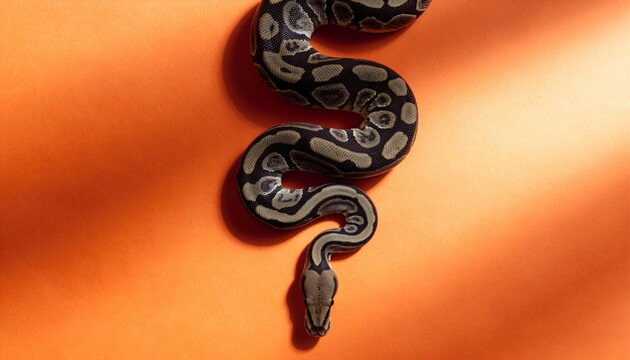 Ball python slithering on orange background