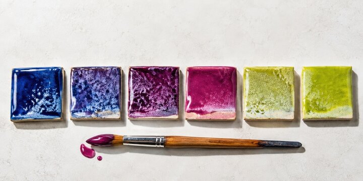 Ceramic glaze test tiles in a color study
