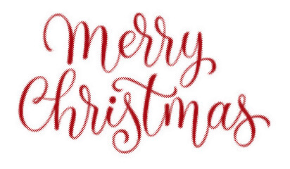 Merry Christmas festive red lettering design with halftone dots texture isolated transparent background © AbstractZone