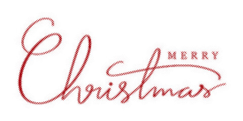 Merry Christmas red festive text written in a stylish halftone dotted calligraphy font design isolated on white transparent background © AbstractZone