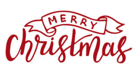 Merry Christmas red handlettered brush script typography on a white background transparent background © AbstractZone
