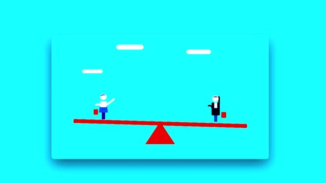 Business People Balancing on Teeter Totter Animation with Cyan Background