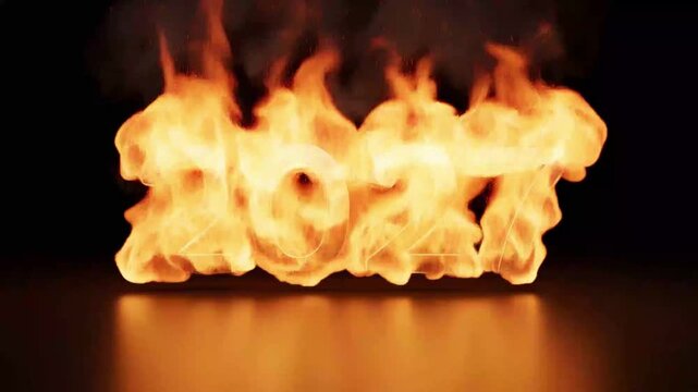 Video animation of an abstract fire with the year 2027 - represents the new year - happy new year concept.