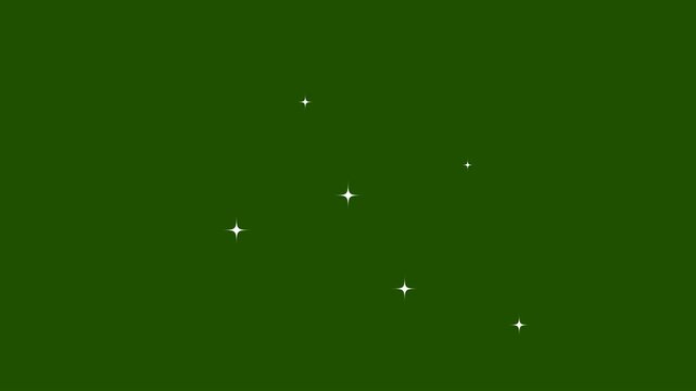 Twinkling stars animation. fast line glitter motion, white cartoon blinking stars, flat vector doodle sparkle, glowing light trails, shining twinkle effect on green screen background. 4k video