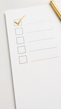 Minimal checklist with gold pen on white paper