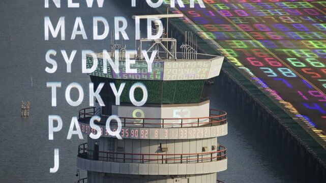 air traffic control tower at an airport with code and data