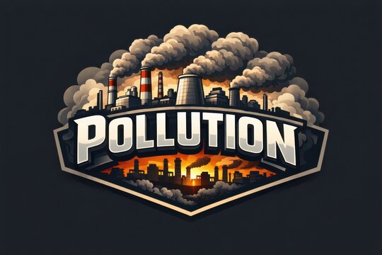 Industrial pollution concept with smoking factory chimneys and environmental contamination illustration