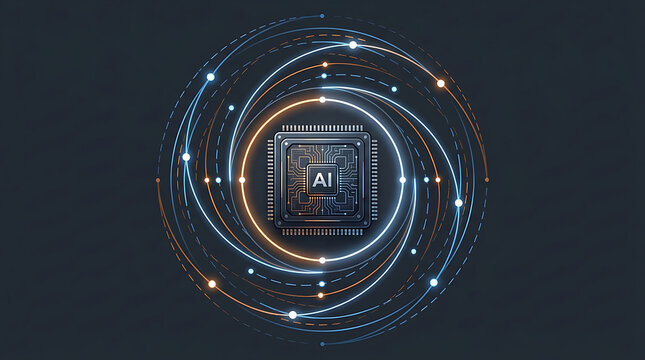 AI Microchip Processor with Glowing Circular Data Network