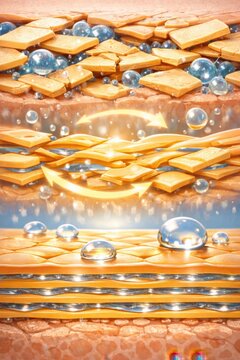 Skin barrier repair illustration showing hydration restoring damaged layers and improving moisture balance