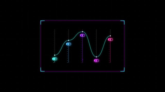 Glowing digital equalizer animation with moving faders and smooth curves