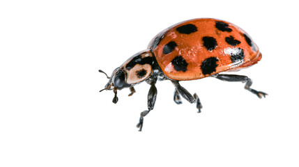 Isolated ladybug walking across surface displaying its vibrant orange shell and black spots © David