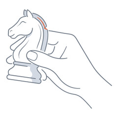 Minimalist line art hand holding chess knight piece, strategic business planning concept vector, professional game strategy illustration © Muhammad