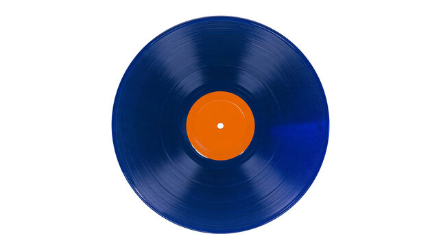 Isolated vintage blue vinyl record with orange center label and a prominent black bar C 928 below